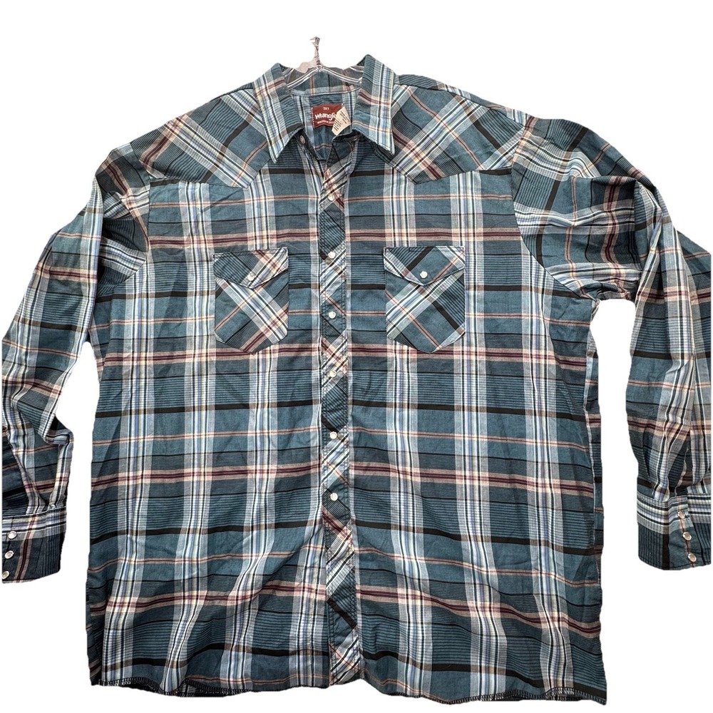 Vintage Wrangler‎ Western Shirt Mens 3XLT Plaid Pearl Snap Western Cowboy Rodeo